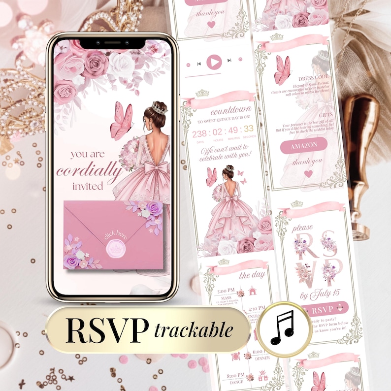 Digital Quinceanera RSVP Invitation | Sweet 16 Birthday Invitation XV ...