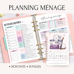 Programma per le famiglie francesi - 35 pagine - Lista di controllo per le pulizie domestiche - Lista di controllo per le faccende domestiche - Modello di agenda Airbnb Planner per Canva