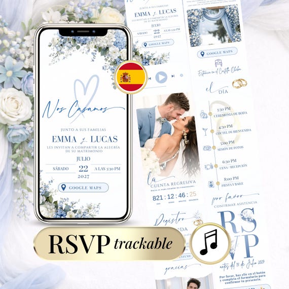 Boda Invitacion Spanish Wedding Invite Digital with RSVP Tracker | Editable Canva Template, Elegant Spanish Invitation with Online RSVP