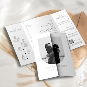 Invitation de Mariage dépliant personnalisée, Faire Part mariage à volet pliant Canva, Template Mariage Invitation Dépliante Gatefold