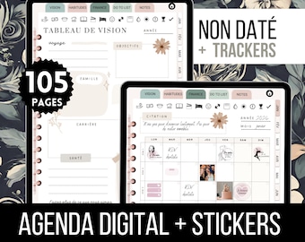 Undated French Planner, Trackers, Hyperlinked Digital Planner for GoodNotes, Undated French Digital Planner Agenda