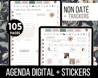 Planner francais non daté, Trackers, Planificateur Numérique Hyperlié pour GoodNotes, Agenda Planner Digital en français non daté