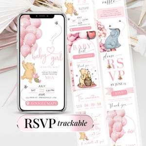 Winnie The Pooh Baby Shower Girl Invite Winnie Baby Shower Digital Invitation Template Editable RSVP Baby Shower Teddy Bear Canva Winnie