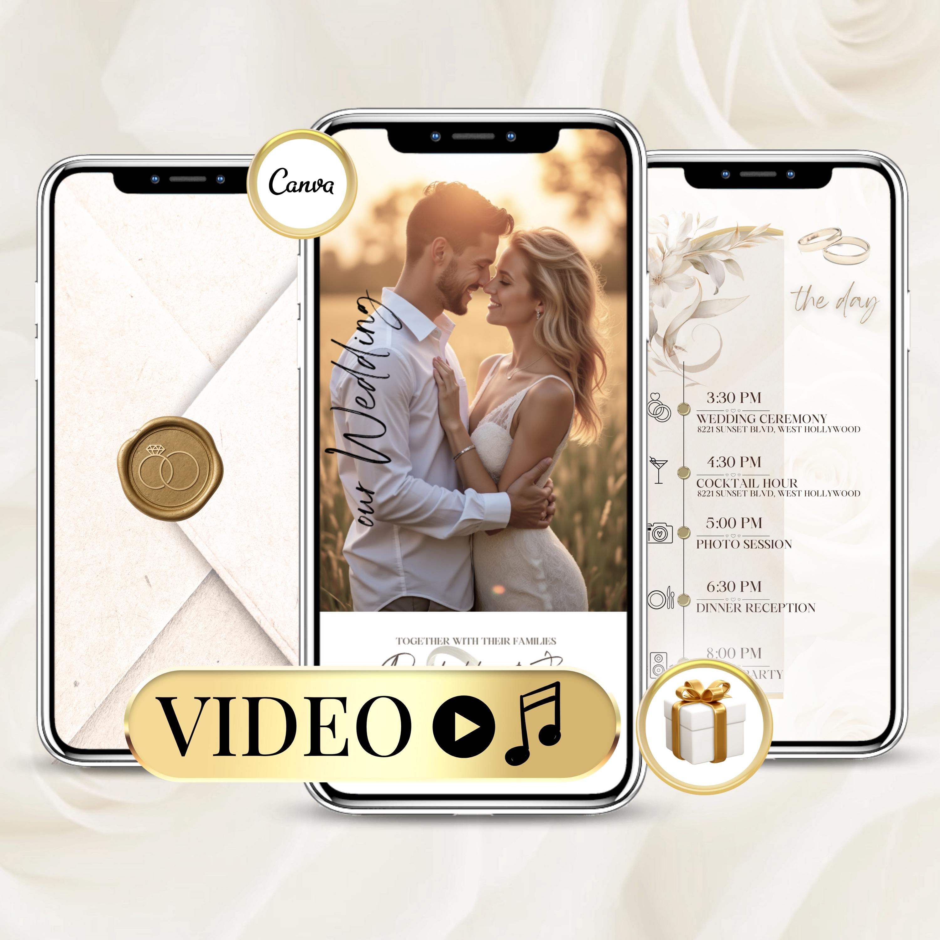 Digital Wedding Invitation Template, Editable Animated Video Invite, RSVP, Minimalist Electronic Invite Wedding Invite Text or WhatsApp