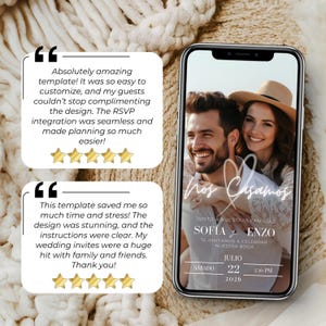 Opiniones sobre nuestra invitación de boda digital - Plantilla moderna editable - RSVP con seguimiento - Wedding invitation Spanish