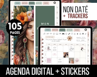 Undated French Planner, Trackers, Hyperlinked Digital Planner for GoodNotes, Undated French Digital Agenda Planner