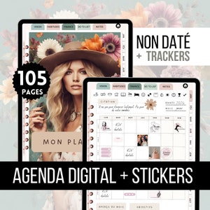 Lady Boss French Planner undated, Trackers, Hyperlinked Digital Planner for GoodNotes, Digital Agenda Planner in French undated