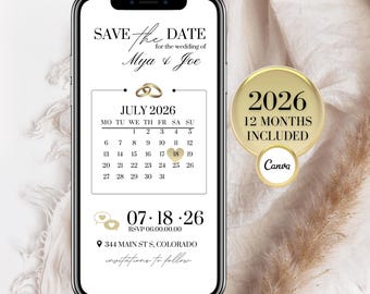 Digital Save the Date Template Electronic Wedding Invitation Editable Invite Instant Download Minimalist Electronic Calendar Heart Template