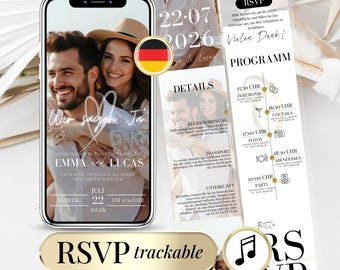 German Wedding Invitation Template | Digital, Clickable RSVP