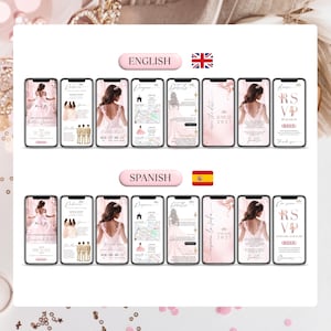 Digital pink and gold Quinceañera invitation template with one-click RSVP, bilingual Spanish-English experience, countdown timer, and seamless mobile-friendly design for modern celebrations.