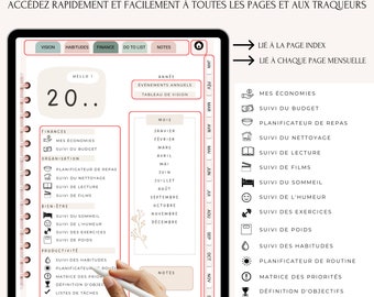 Undated French Digital Agenda, Trackers, Hyperlinked Digital Planner for GoodNotes, Undated French Digital Agenda Planner