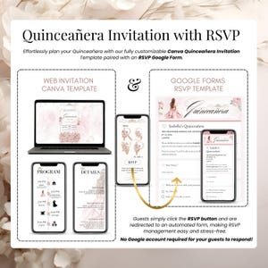 Editable Digital Quinceañera Website with RSVP Google Form included – Easy to customize