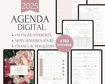 Planner francais 2025, Hyperlinked Digital Planner for GoodNotes and PDF Readers, Agenda Planner Digital in French dated for 2025