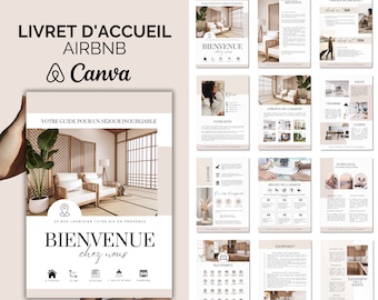 Complete Airbnb Welcome Booklet in French - 35 Pages A4 Guide with Welcome Poster & Cleaning Guide - Canva Template