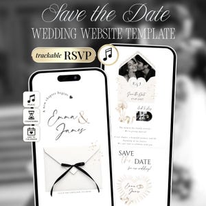 Modern Black & White Wedding Save the Date Website Template | Editable Canva RSVP (Digital Download)