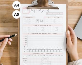 Weight Loss Tracker Printable French PDF A4 A5, Annual Weight Loss Planner, Monthly Progress Chart, Body Measurements Tracker, GoodNotes