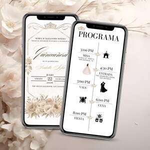 Invitación Digital Quinceañera con Programa | Editable en Canva | Fiesta de 15 Años con Horario de Eventos y RSVP Online