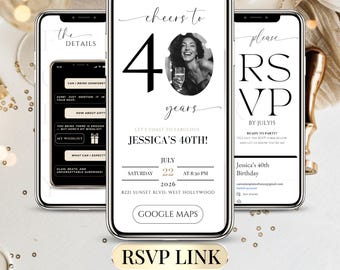 40th Birthday Invite Digital, Editable Template for Men & Women, Animated Party Invitation, Customizable eCard and RSVP Guest List Tracker