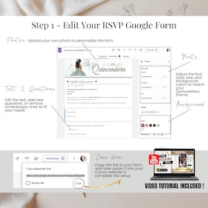 Step 1 – Edit Your RSVP Google Form for Sage Green Quinceañera Invitation – Customizable Canva Template