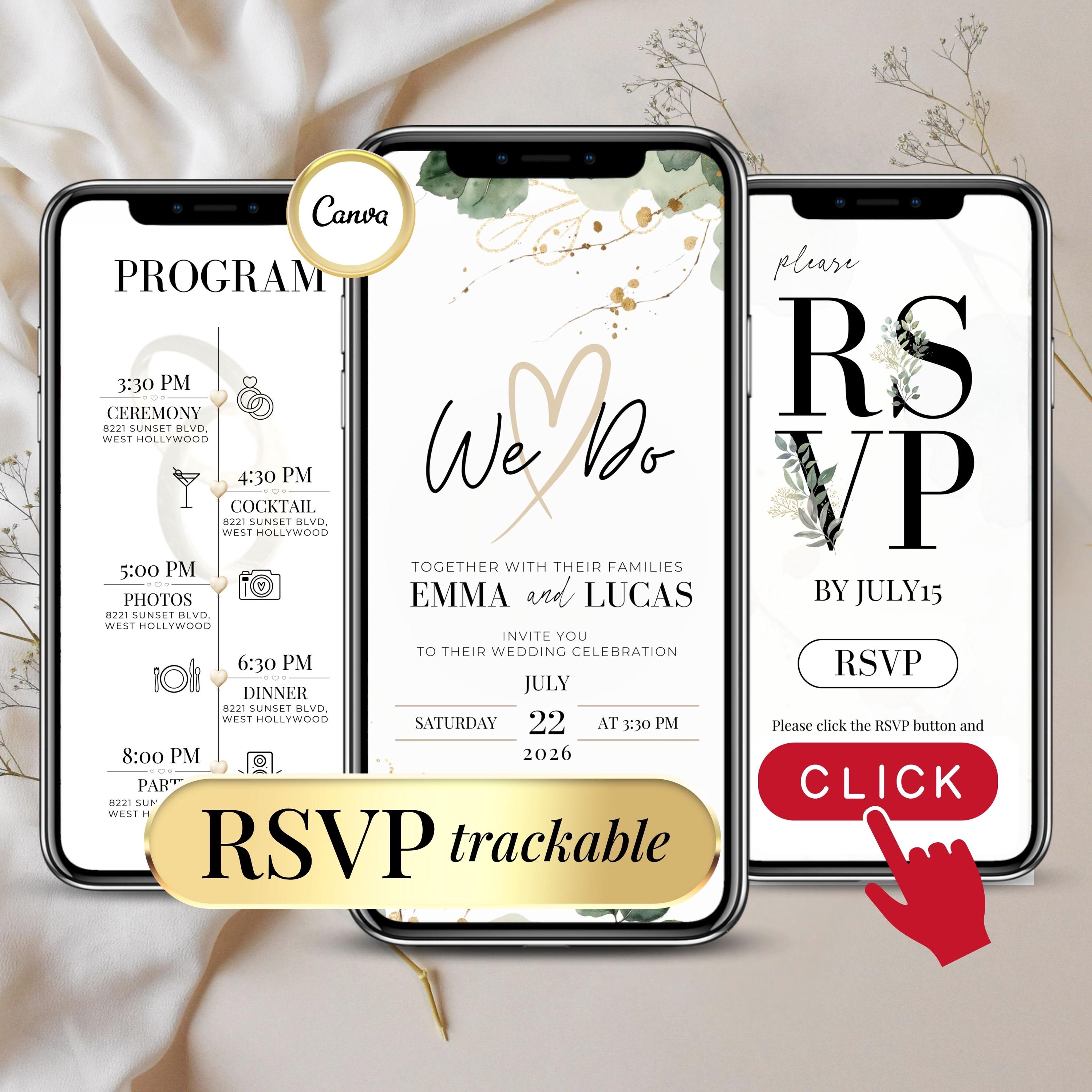 Sage Green Digital Wedding Invitation Template - Trackable RSVP Online Registry Form - Customizable Design Web - Editable Minimalist Invite
