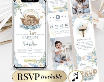 Invitación para bautizo y primer cumpleaños con temática del Arca de Noé / Confirmación de asistencia rastreable (digital)