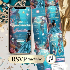 Quinceañera Digital Invitation Website – Ariel Little Mermaid Under the Sea Theme – Sweet 16 Editable Canva Template with RSVP & Music