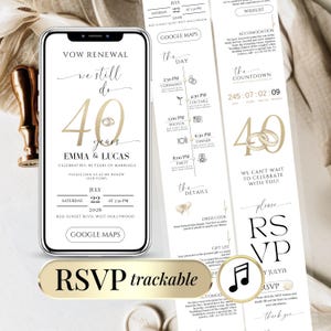 40th Wedding Anniversary Invitation Digital – Ruby Anniversary Vow Renewal Invite, Editable RSVP Online Canva Template