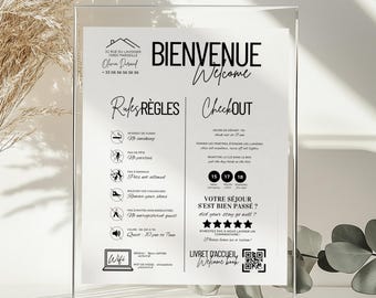 English French Airbnb Welcome Sign – Bilingual Airbnb Sign Template – House Rules, WiFi, Check-In Info – Editable Canva Welcome Poster