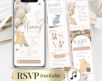 Little Hunny Winnie the Pooh Baby Shower Digital Invite Girl Boy Template Editable Evite with RSVP Gender Neutral Teddy Bear Invitation