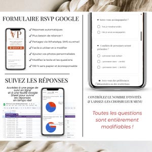 Formulaire RSVP Google intégré pour invitation de mariage numérique, suivi automatique des réponses invités