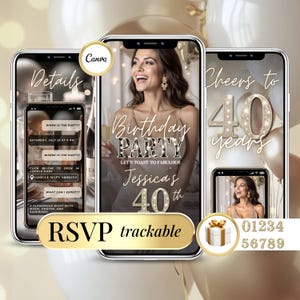 40th Birthday Invite Editable Digital Template Canva – Invitation Anniversaire Numérique Homme Femme – 30, 50, 60 ans – RSVP & Liste Invités