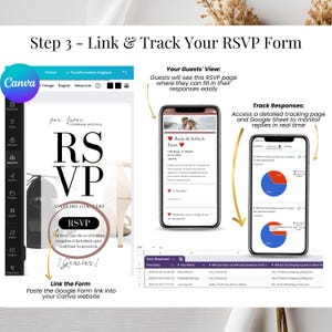 Conecta y rastrea las respuestas de RSVP para tu boda - Invitación digital editable en español - Formulario RSVP online con seguimiento