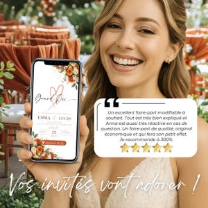 Invitation de mariage numérique élégante terracotta, expérience moderne et émotive pour vos invités sur mobile