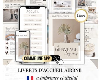 Airbnb Welcome Booklet in French - 2 Printable and Digital Welcome Booklets, Airbnb Template for Seasonal Rental, Airbnb Canva