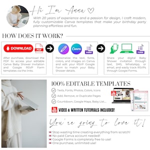 How it works overview for baby shower digital invitation. Heaven Sent blue baby shower invite for baby boy with teddy bear, RSVP tracker, countdown timer and background music.