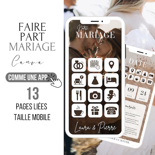 Faire-part mariage digitale, invitation mariage, faire part mariage numérique, invitation mariage originale, CANVA template mariage