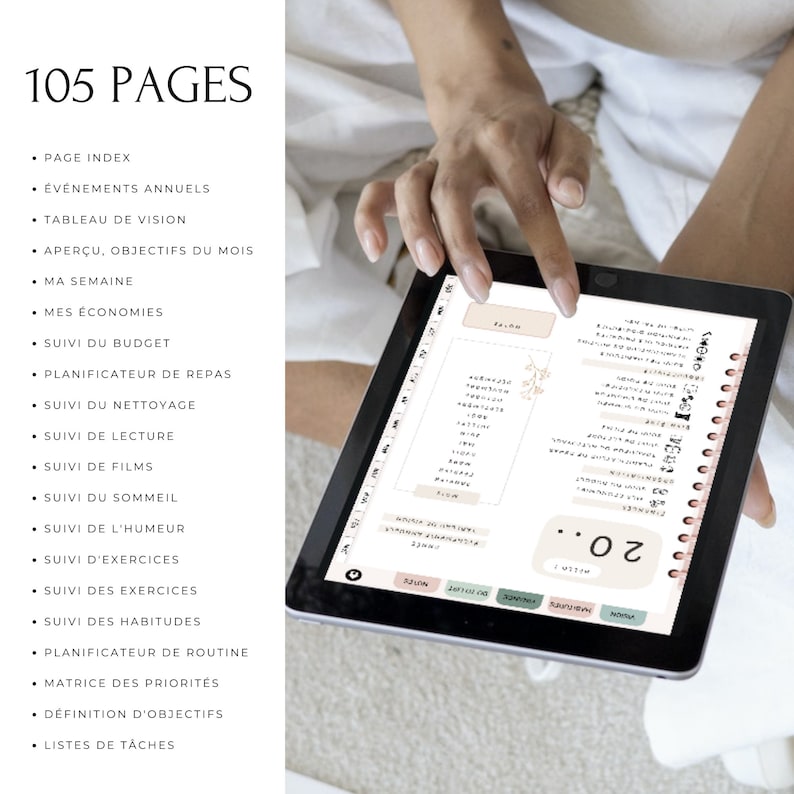 Agenda digital français non daté, Trackers, Planificateur Numérique Hyperlié pour GoodNotes, Agenda Planner numérique en français non daté
