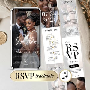Invitation de Mariage Numérique Personnalisable - Faire Part RSVP cliquable en ligne - Web Canva Digital Wedding Invitations with RSVP Link