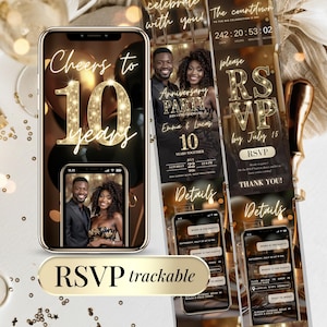 Wedding Anniversary Invitation Online RSVP and Countdown Timer Editable Digital Template 10th 50th Photo Invite Couple Party Celebration