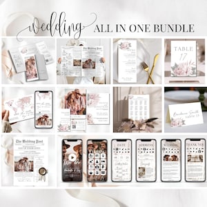 Wedding Invitation Set - Invitation Mariage Faire Part - Modern Boho Wedding Canva Template Invitation - Mariage Personnalisé Rustic  Canva