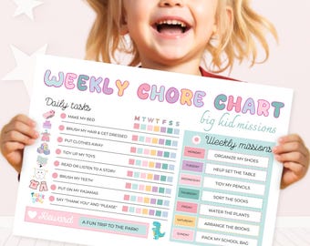 Grafico modificabile dei compiti per i bambini - Pianificazione routine infantile Settimana per stampare l'elenco di controllo Elenco attività - Modello di calendario scolastico settimanale Canva