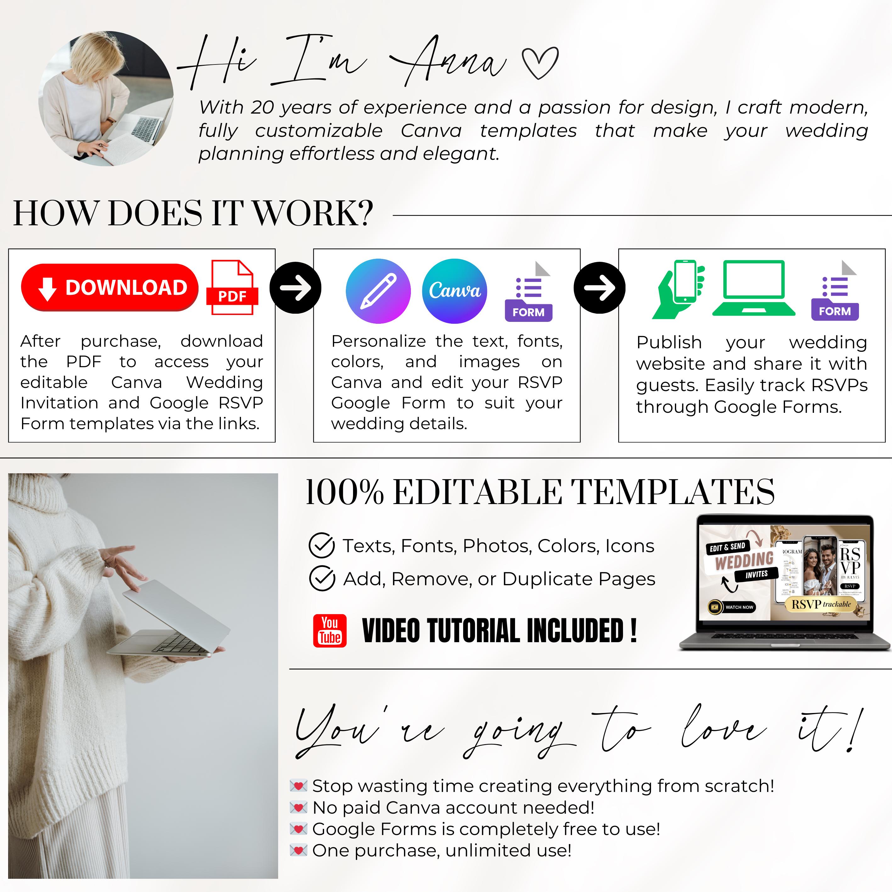 Digital Wedding Invitations with RSVP Link - Modern Canva Template ...