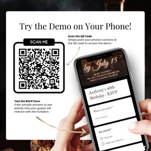 40th Birthday Digital Invitation for Men – Whiskey Theme Editable Party Invite with RSVP Form Demo. Mobile-friendly online birthday card template featuring a scannable QR code for preview and built-in Google Form RSVP. Perfect for milestone birthdays like 40th, 50th, or 60th celebrations. Instant download, customizable in Canva, share via SMS, WhatsApp, or email. Aged to Perfection whiskey birthday invitation.