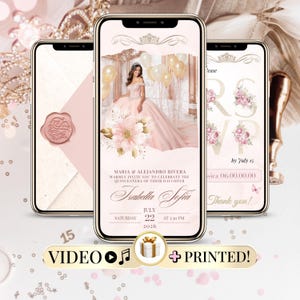 Quinceanera Invitation Video, Editable Pink Birthday Template, Digital Quinceanera Invite for Sweet 15 Sweet 16 Anniversaire Fille 15 ans