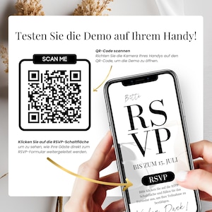Elegante digitale Hochzeitseinladungsvorlage mit anpassbarem Design. In Canva editierbar, mit klickbarem RSVP-Link und Google-Formular für Gästelisten-Tracking. Perfekt für moderne Hochzeiten mit einfacher Organisation.