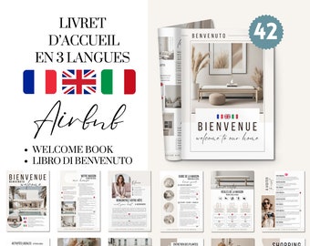 Welcome Book Airbnb English French Italian Airbnb Template with Welcome Sign Template Canva