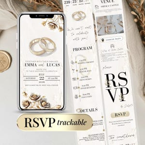 Gold Wedding Invitation Digital with Online RSVP and Countdown Timer, Editable Template Wedding Website Digital Wedding Invite Canva Evite