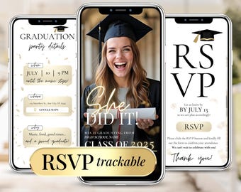 Graduation Invite Digital, Editable Graduation Party Template with Clickable RSVP Form, Instant Download, Class of 2025 High School College