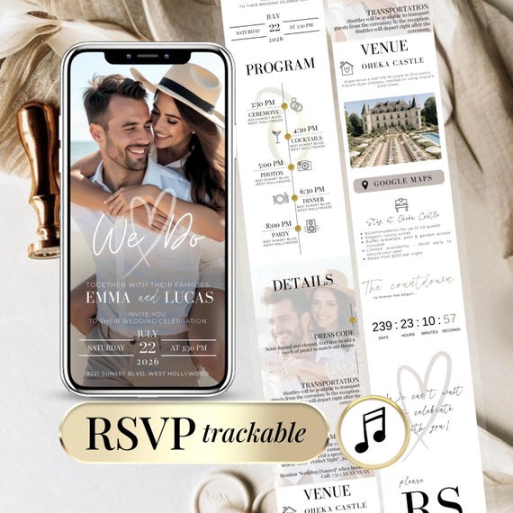 Wedding Website RSVP Template with Countdown, Editable Online Invitation (Digital)