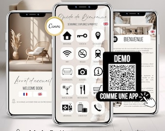 Bilingual Airbnb Welcome Book Template Canva | Digital Guest Guide French English | Airbnb House Manual | Editable Vacation Rental Guide